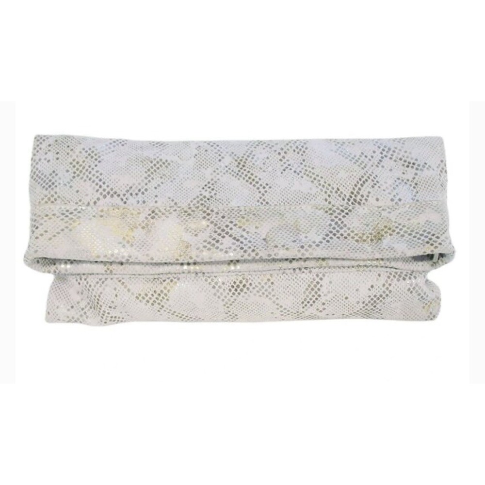 CoFi‎ Molley Stella Gray Gold Snake Print Leather Clutch Crossbody